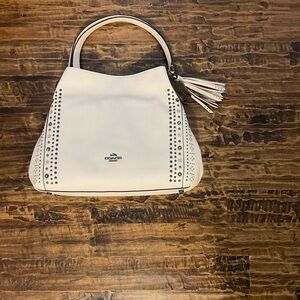 Coach Cream Leather Shoulder Bag with Tassel